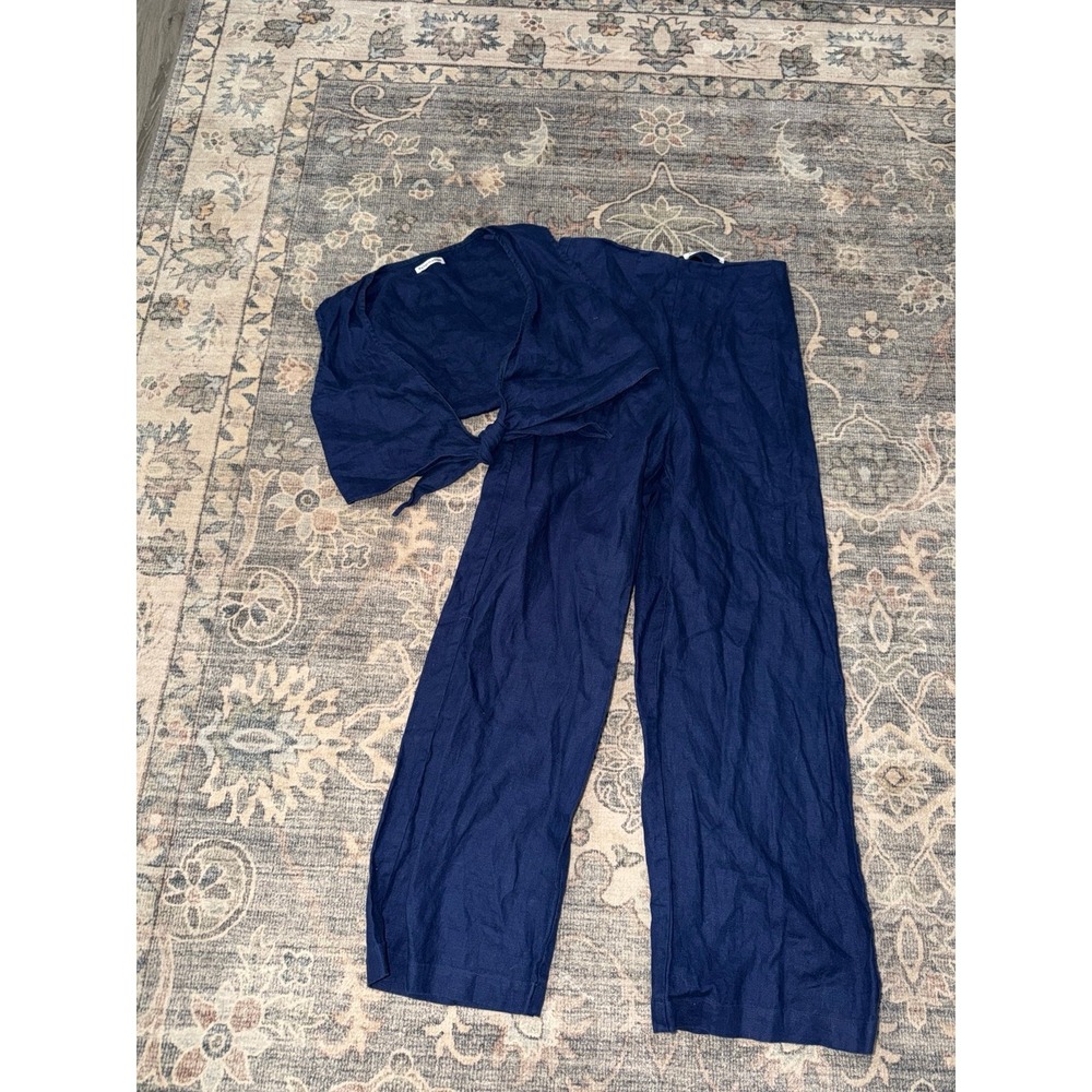 Reformation Navy Blue Linen Pants Set